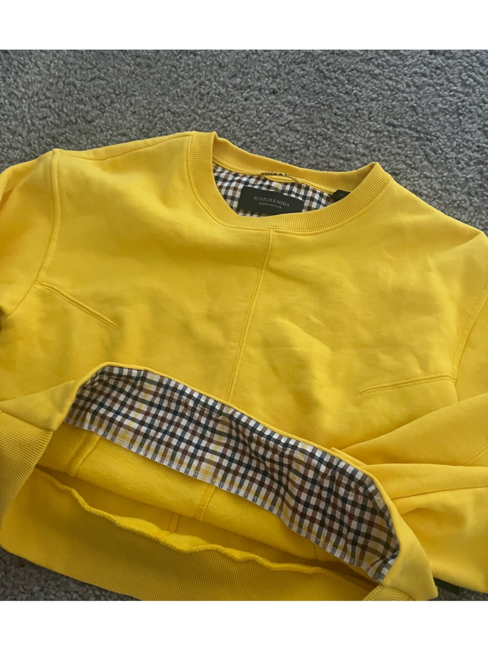 Scotch & Soda Bright Yellow Crewneck Sweatshirt with Sleeve Patch - Picture 2 of 4